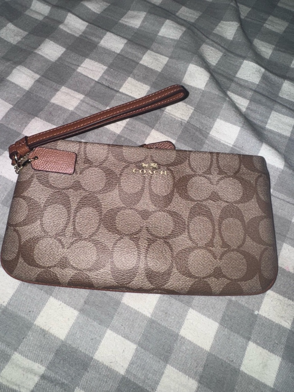 Coach Brown Signature Wristlet with Leather Strap